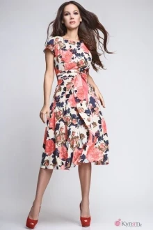 Платье Teffi Style 721/1 розы на бежевом фоне