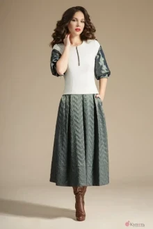 Юбочный костюм Teffi Style 1241 жемчуг+олива