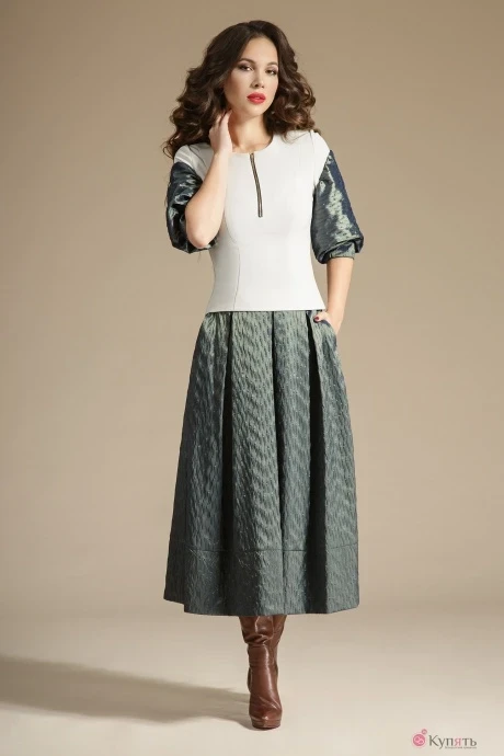 Юбочный костюм Teffi Style 1241 жемчуг+олива #1