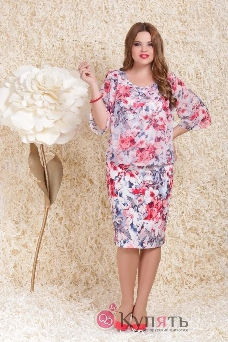Платье LeNata 11739 розовые цветы #1
