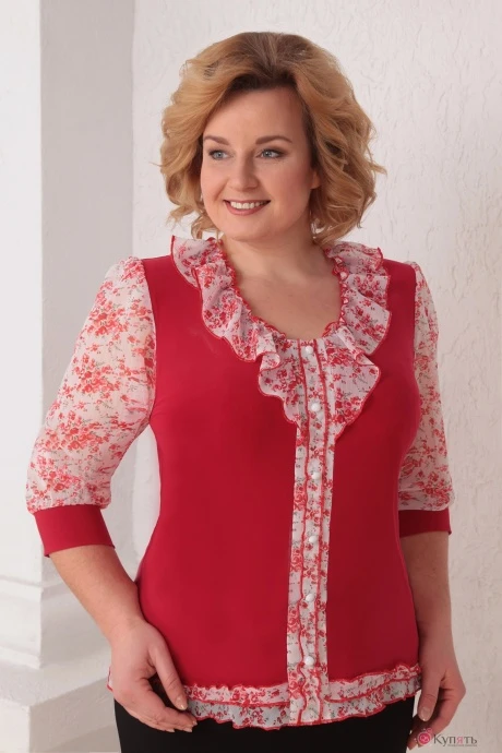 Блузка, туника, рубашка Асолия 957 красно-белый 3/4 рукав #1