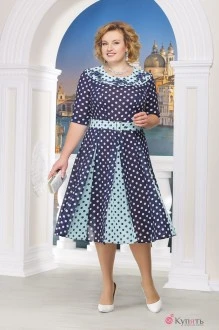 Платье Нинель Шик 5521 синий горох/бирюза